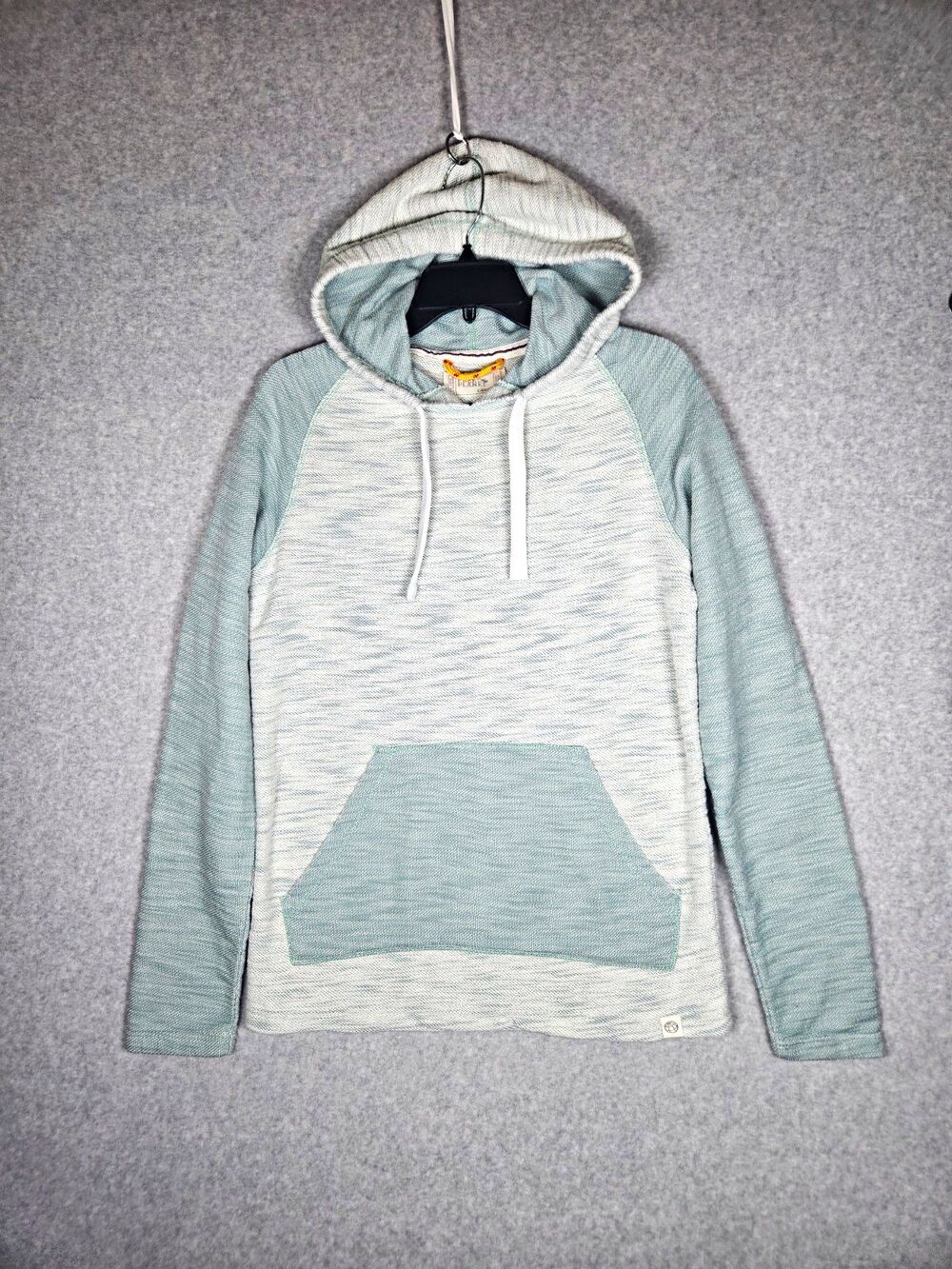 Free Planet Woman's L Colorblock Heathered Raglan Pullover Hoodie Sage Green